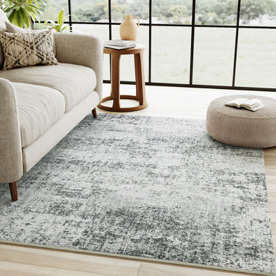 Sarah Modern Abstract Machine Washable Grey Area Rug with Non-Slip Backing