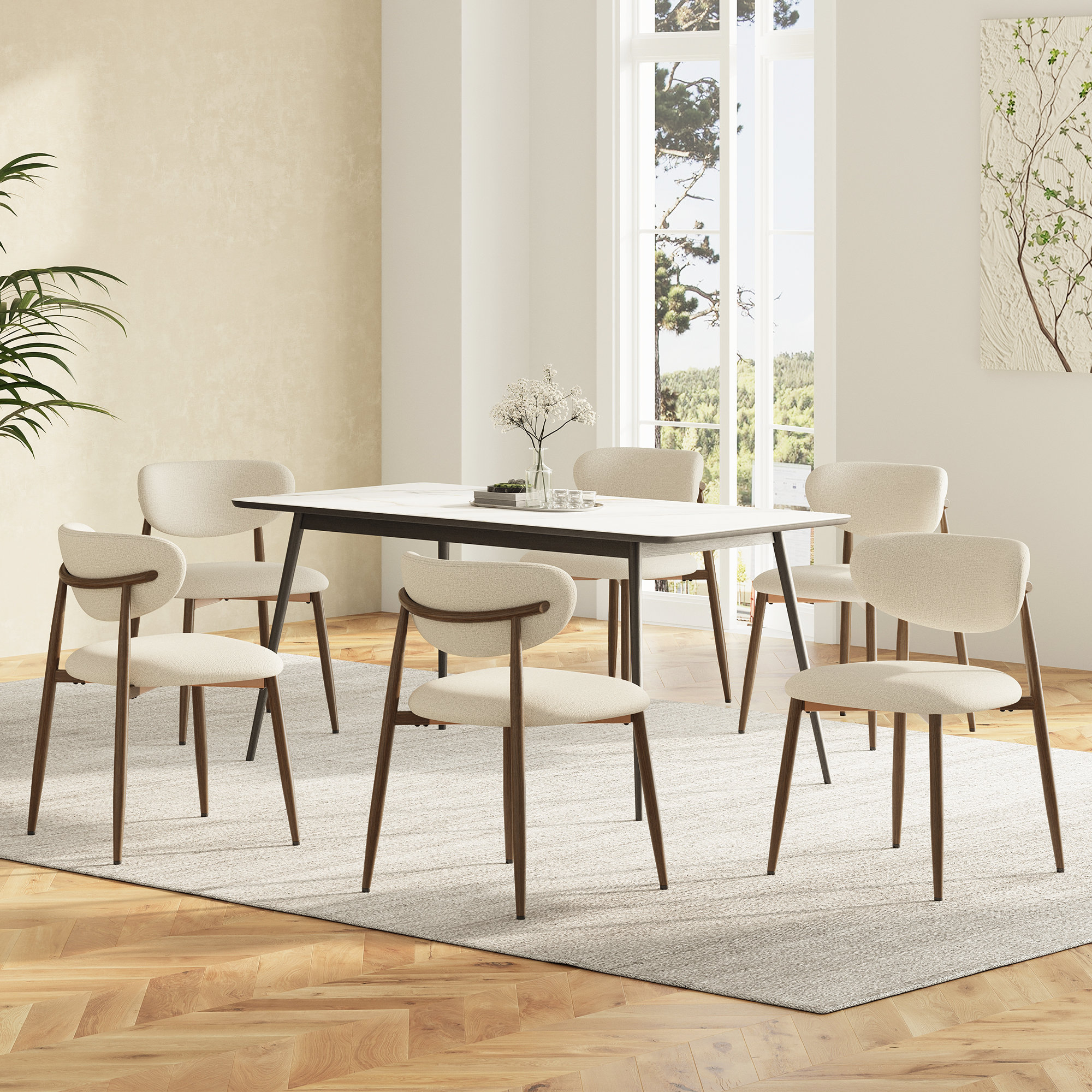 Metal Upholstered Side Chair Dining Chair (Set of 6)