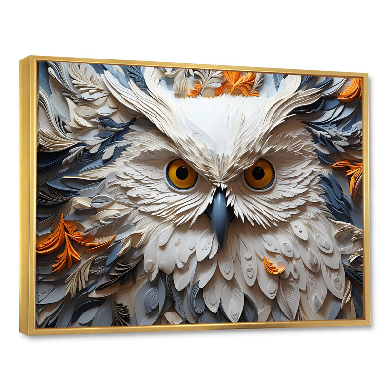 Hiboux aux yeux de la sagesse I sur toile, Cadre flottant doré, H 12 po x l 20 po x P 1 po