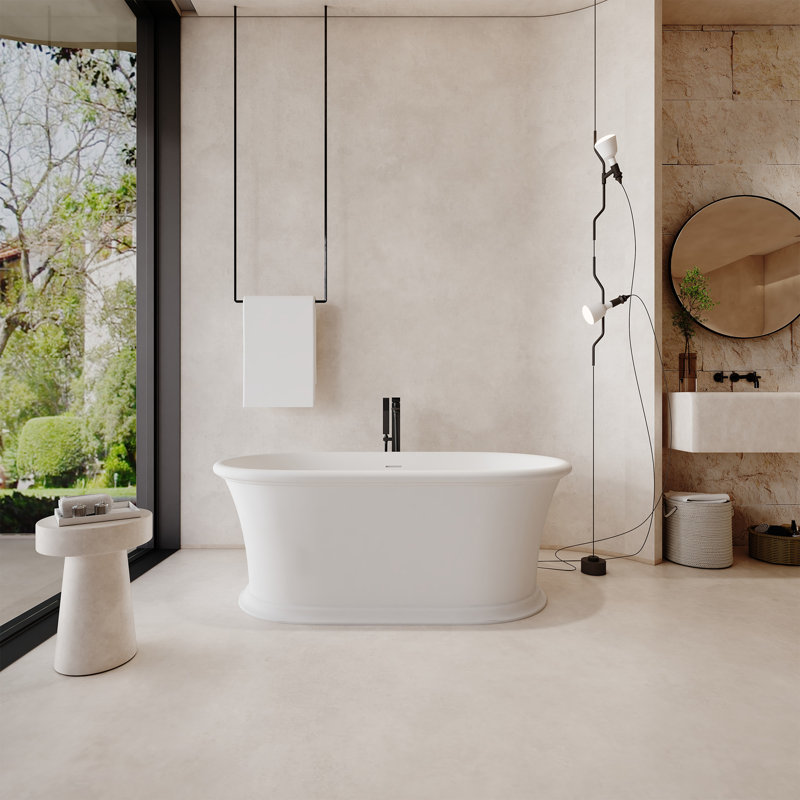 Tangent Casainc Freestanding Soaking Solid Surface Resin Stone Bathtub