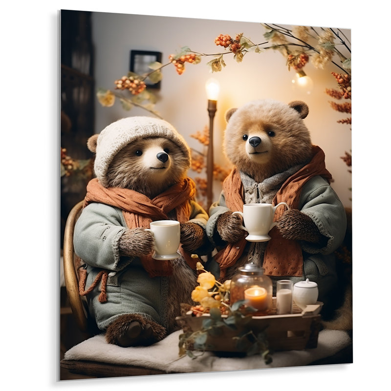 «Brown Winter Nursery Wonderland Bears I» - art mural en métal pour ours en peluche, H 40 po x l 30 po x P 1,5 po