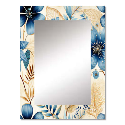 Bowline Boho White Blue Hibiscus Flowers - Floral Decorative Wall Mirror, Floral Large Mirror, Printed Metal Art