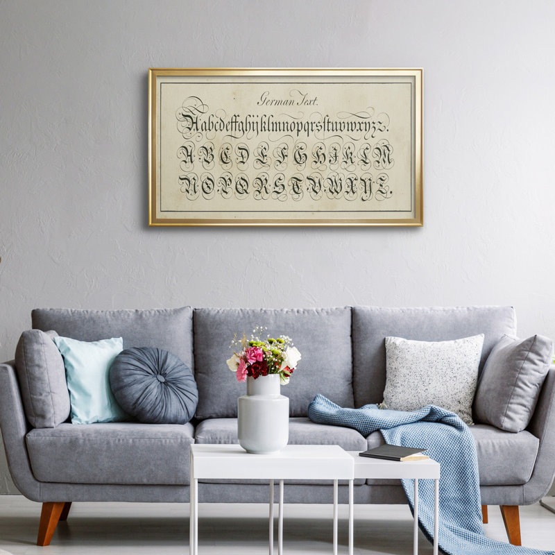 " Manuscript Sampler I ", Gold Closed Corner Framed Canvas, 22.5" H x 42.5" W x 1" D