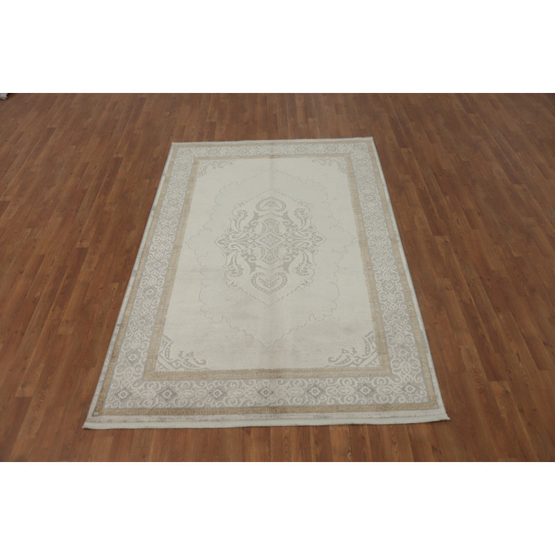 Tapis élégant à motif traditionnel beige et ivoire 5 x 7