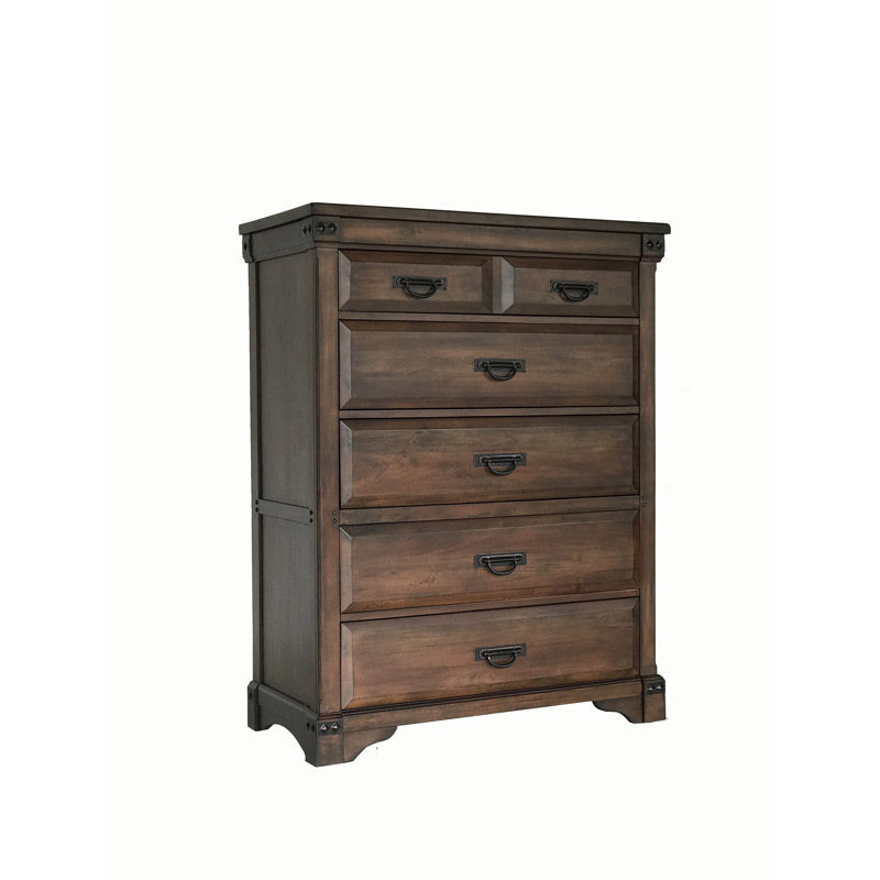 Solid Wood 42'' W 5 - Drawer Dresser, Brushed Toasted Brown Mahogany