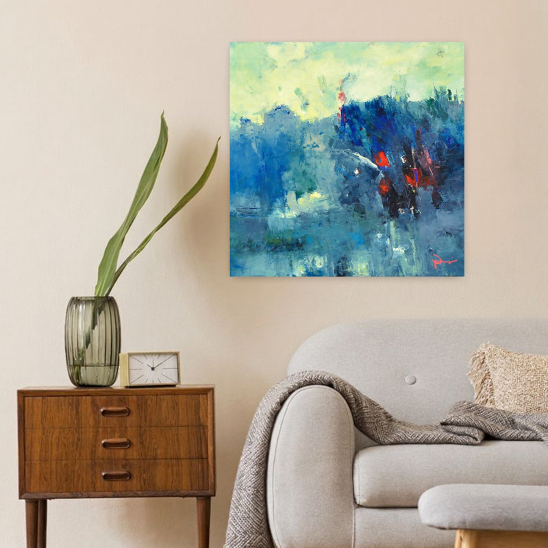 Art contemporain paysage marchand abstrait, H 24 po x l 24 po