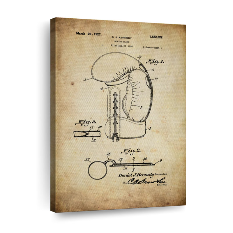Gant de boxe, brevet rétro sur toile, H 36 po x l 24 po