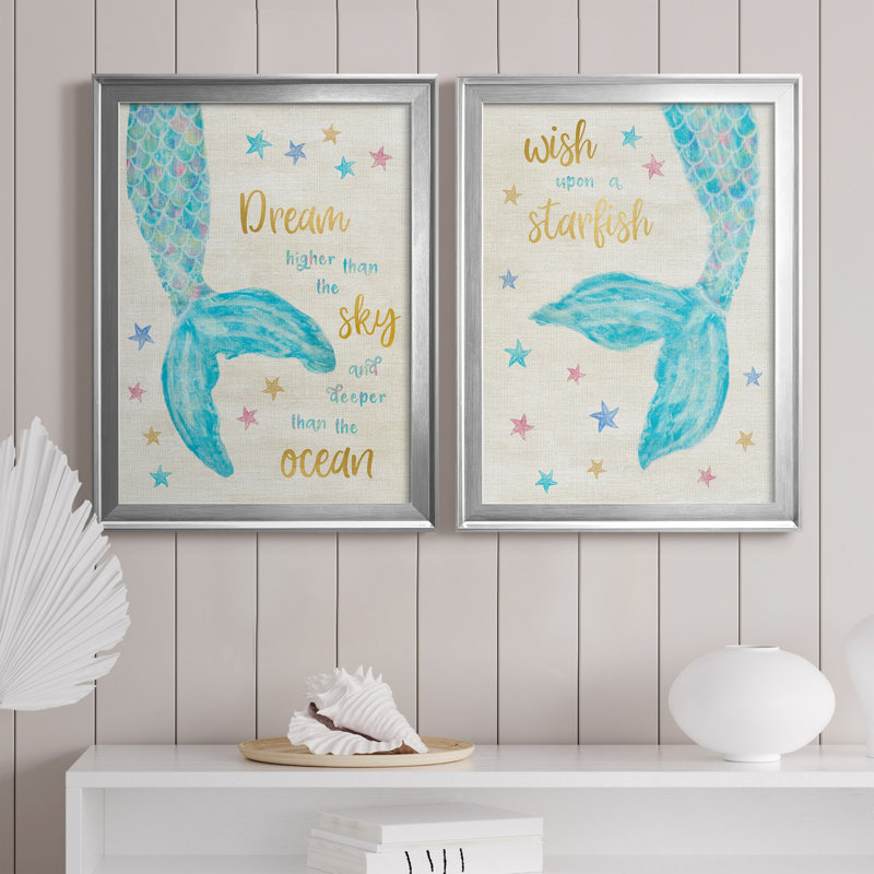 «Mermaid Dream», ensemble de 2 encadrements d'art textuel sur toile, Argent, H 22,5 po x l 61 po x P 1,5 po