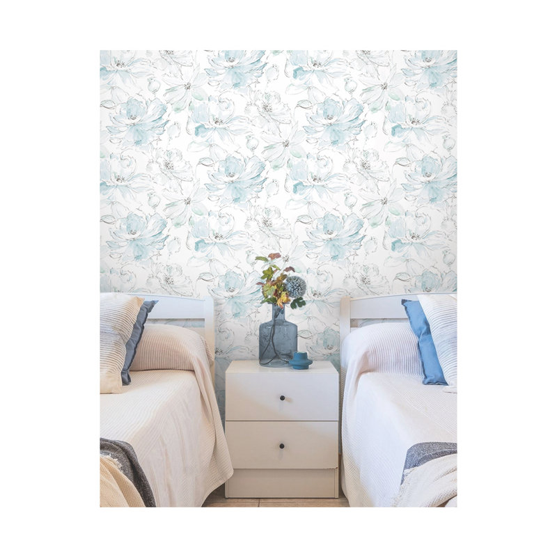 Floral Peel & Stick Wallpaper Roll, Mineral Green