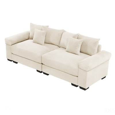 92 Inch Oversized Cloud Modular Sectional Couch, Corduroy Fabric, Extra-Wide Armrests, Throw Pillows, Ergonomic Design, High Resilience Cushions, Easy Assembly, For Living Rooms And Bedrooms, Cream