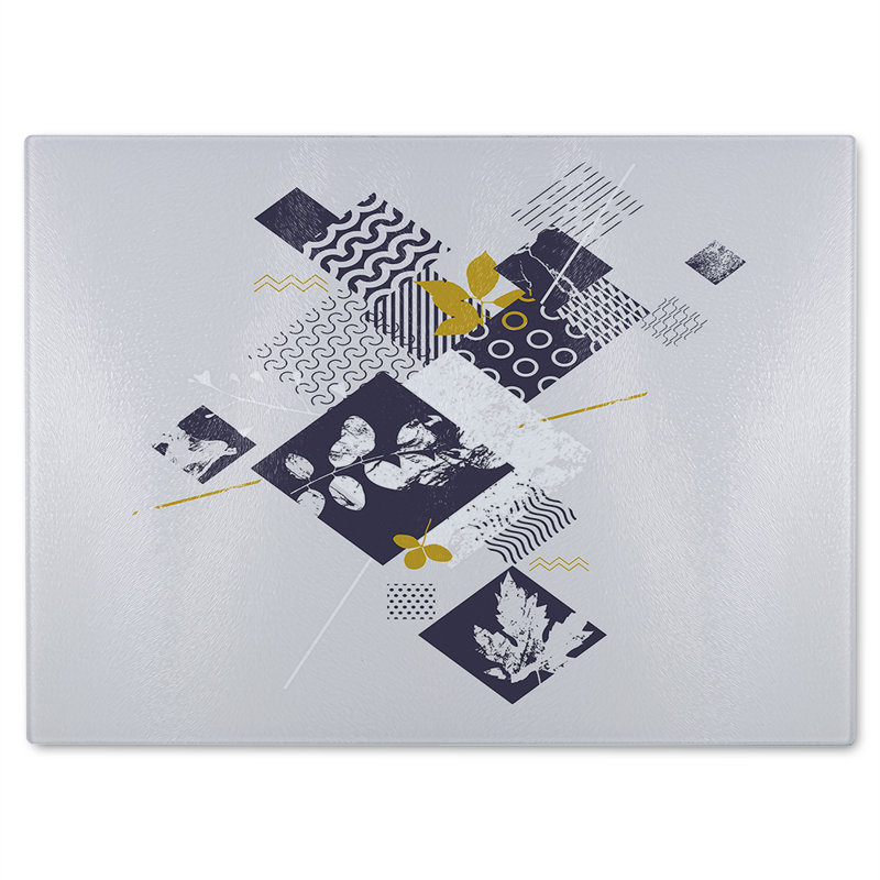 Geometric Squares & Leaves Glass Chopping Board, 28cm L x 20cm W