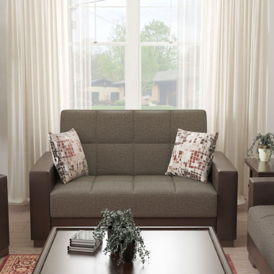 Primenest Zenaero Collection Upholstered Convertible Loveseat With Storage, Brown/Brown-PU Polyester