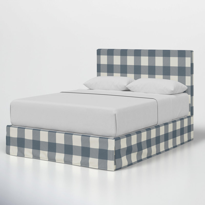 Lit tapissier Verona, Lit double, Guingan chambray