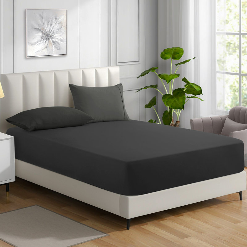 Cotton Blend Percale Fitted Sheet, Double (4'6), Charcoal