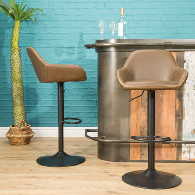 Winfield Swivel Upholstered and Faux Leather Adjustable Height Bar Stool with Steel Frame