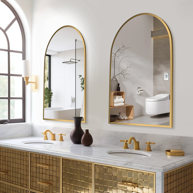 Miroir de salle de bain Apte, Doré, 38,07 po x 26,07 po, Ensemble de 2