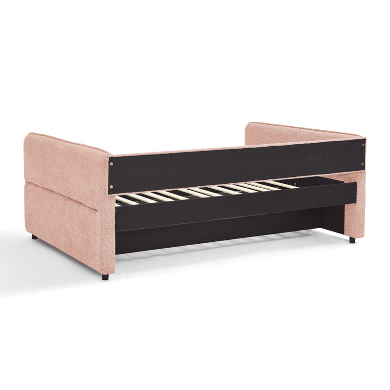 Full Size Daybed with Twin Size Pop-up Trundle Upholstered Tufted Sofa Bed, Full Size, Boucle Fabric (83"x58.5"x29.5"), Full