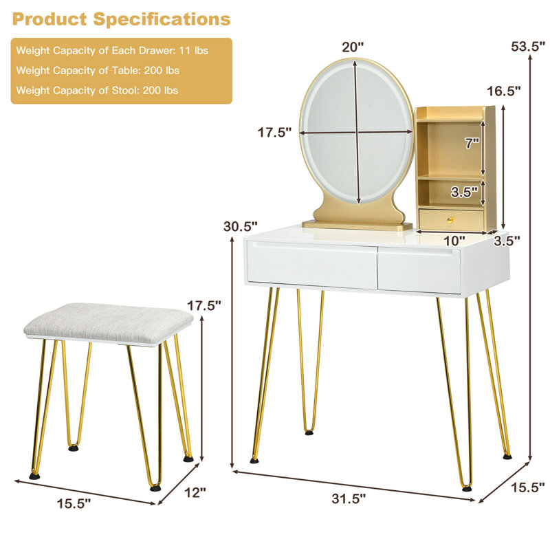Vanity, White/Gold