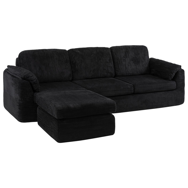 86'' Upholstered Sofa With Ottoman, Black