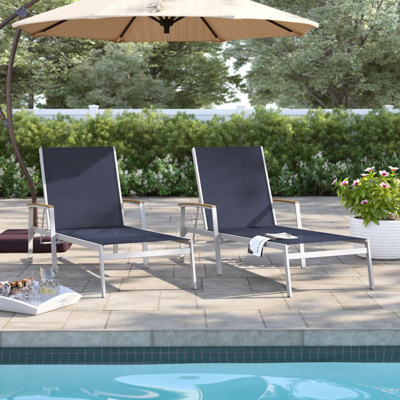 Travira Outdoor Rust-Resistant Metal Chaise Lounge Set, Ink Pen, Tekwood Vintage, Chalk