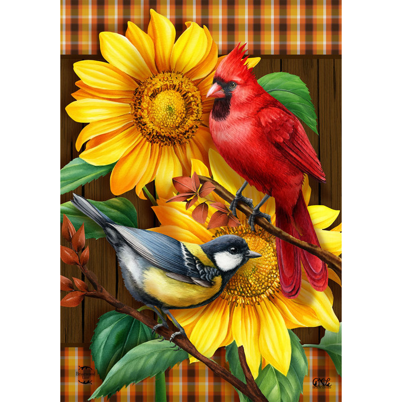Drapeau d'automne oiseaux et tournesols