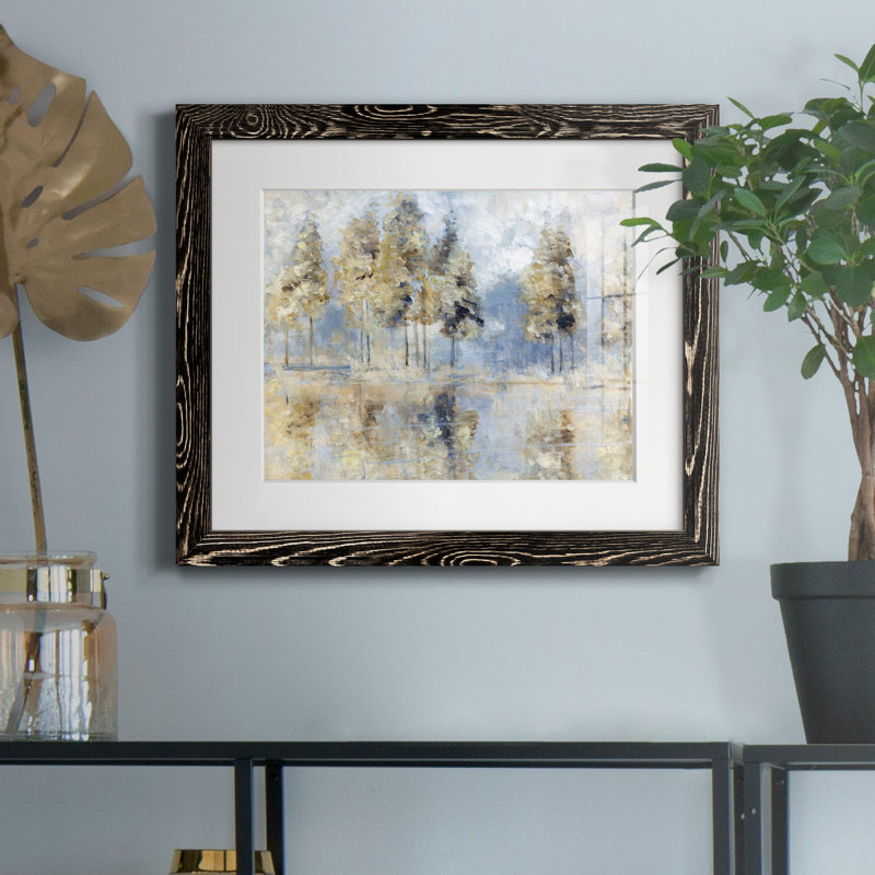 «Blue Golden Forest», reproduction d'art sur papier encadré, H 20 po x l 17 po x P 1,5 po, Papier encadré noir