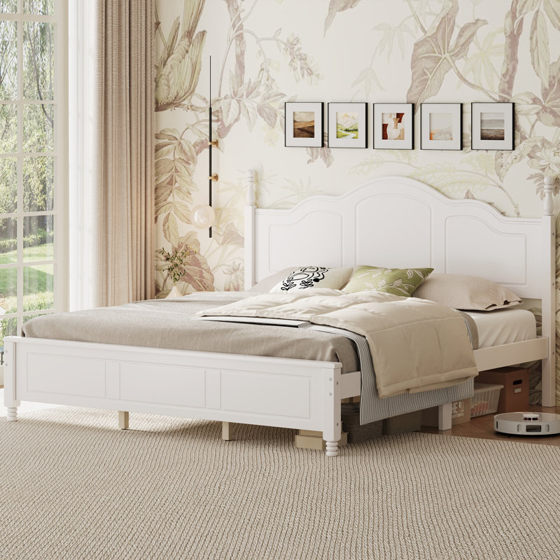 Lit plateforme en bois avec tête de lit Weston, Blanc