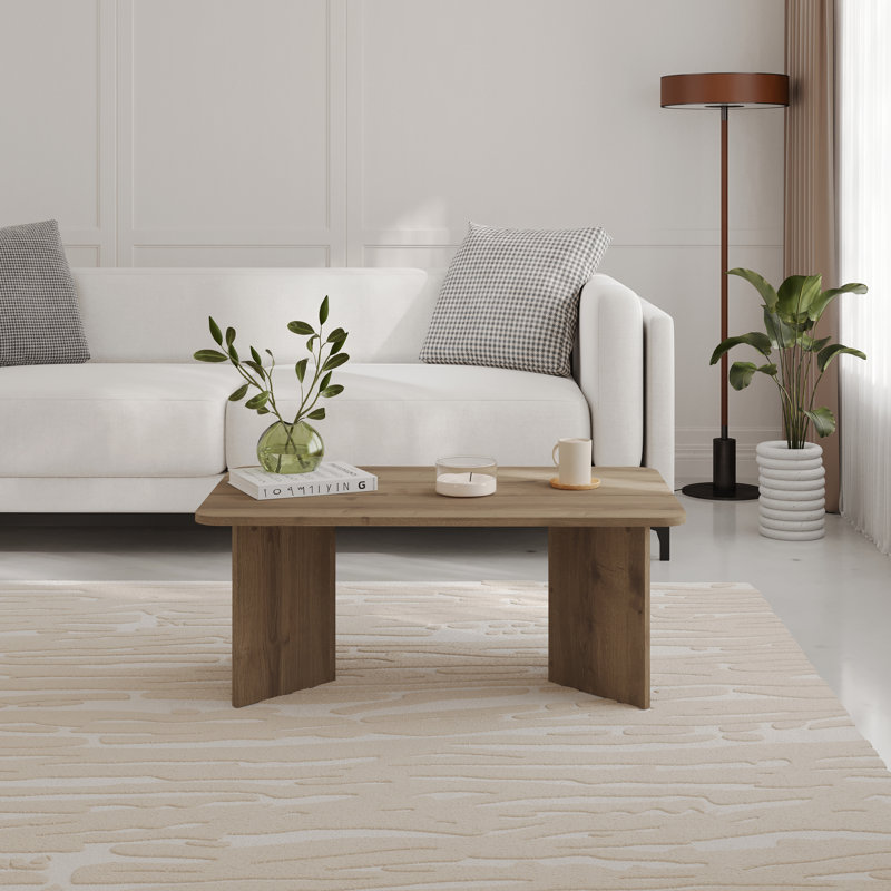  Modern Radius Rectangular Coffee Table, Living Room, Brown Wood