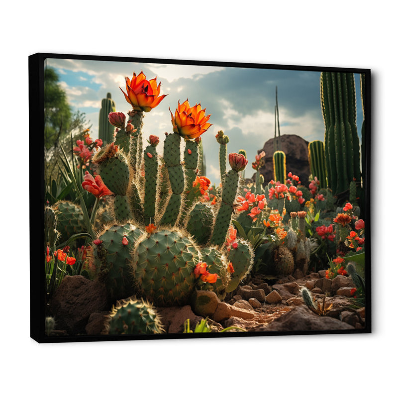 Cactus vert corail - II, H 30 po x l 40 po x P 1,5 po, Cadre flottant noir