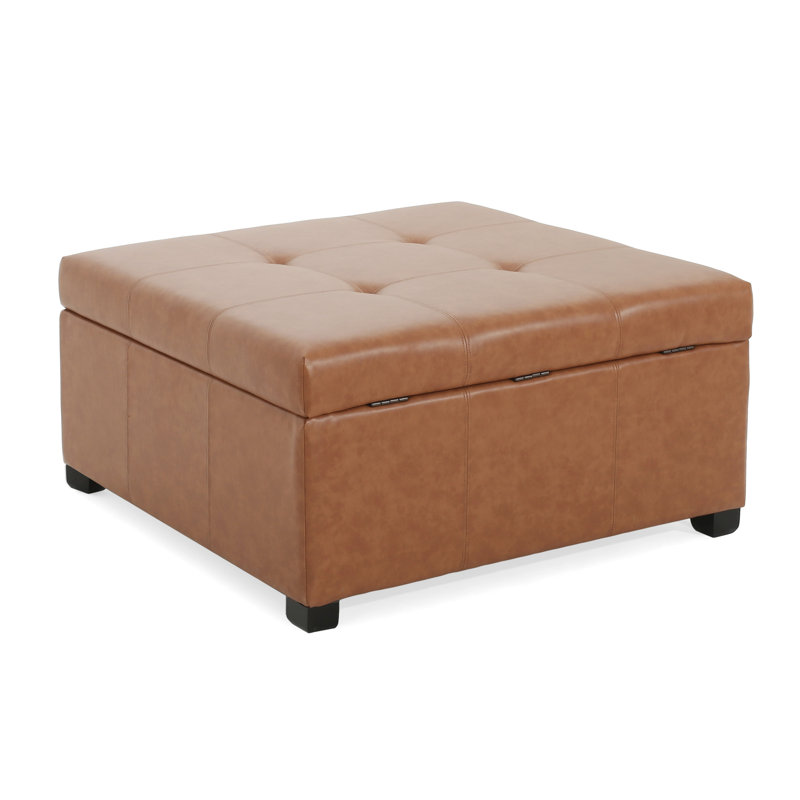 Similicuir brun cognac avec motif gaufré et pieds en bois de bouleau, convient aux repose-pieds de chambre à coucher, 34,47 po de profondeur, avec support élégant, assise polyvalente, largeur