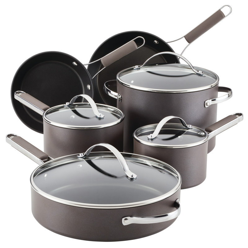 Ayesha Curry Hard Anodized Collection Nonstick Cookware Pots and Pans Set, 10 Piece, Charcoal