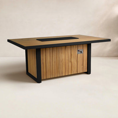 Bodhi 73" Rectangle Teak Dining Fire Table With Hidden Propane Tank Storage by Real Flame