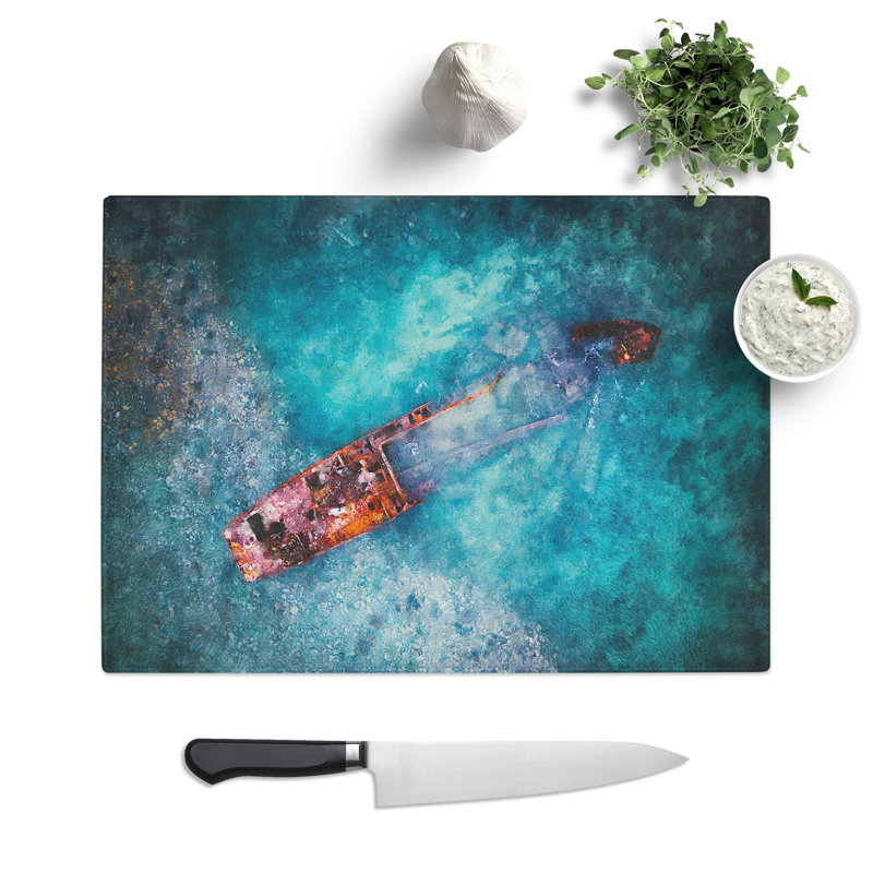 Wreck of a Boat Painting Chopping Board, 0.4cm H x 28.5cm W x 39cm L