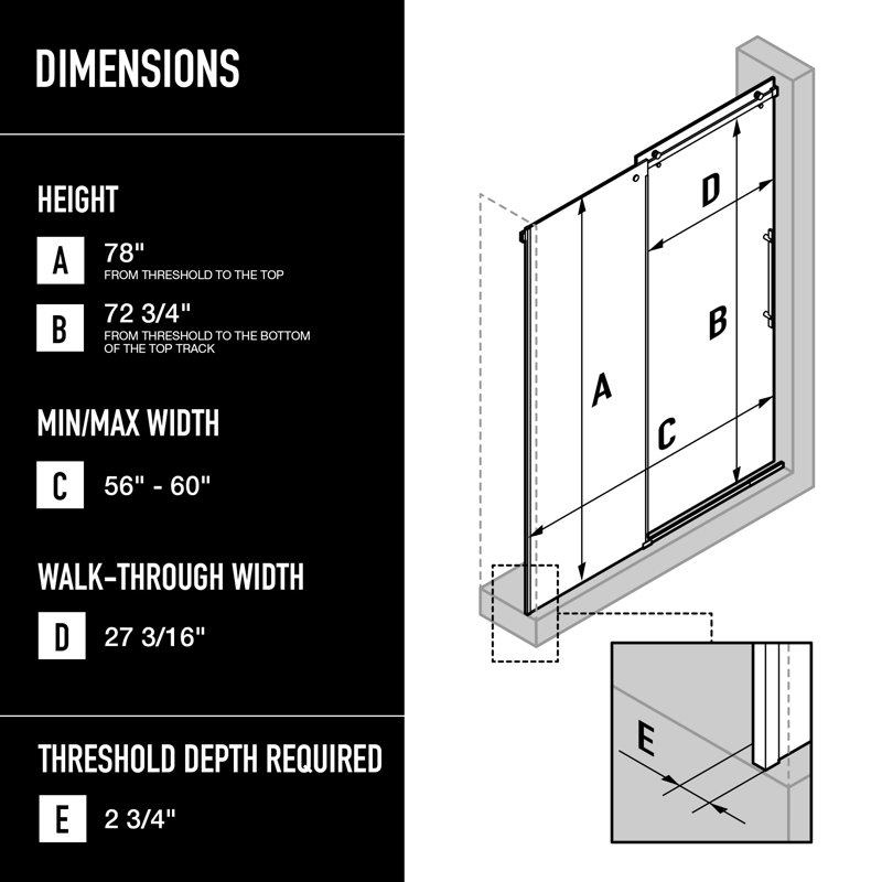 Luca 56-60" W x 79" H Sliding Frameless Shower Door with 3/8" Clear Glass, Matte Gold
