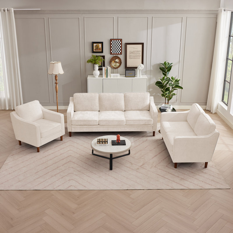 Ensemble de salon en chenille 3 pièces Barton, Beige