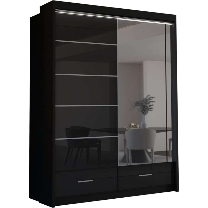 Bahos 3 Door Manufactured Wood Wardrobe, Black, 220cm H x 150cm x W 66cm D