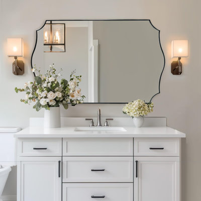 Anayalee Traditional Scalloped Rectangle Bathroom Vanity Mirror | Stainless Steel Frame