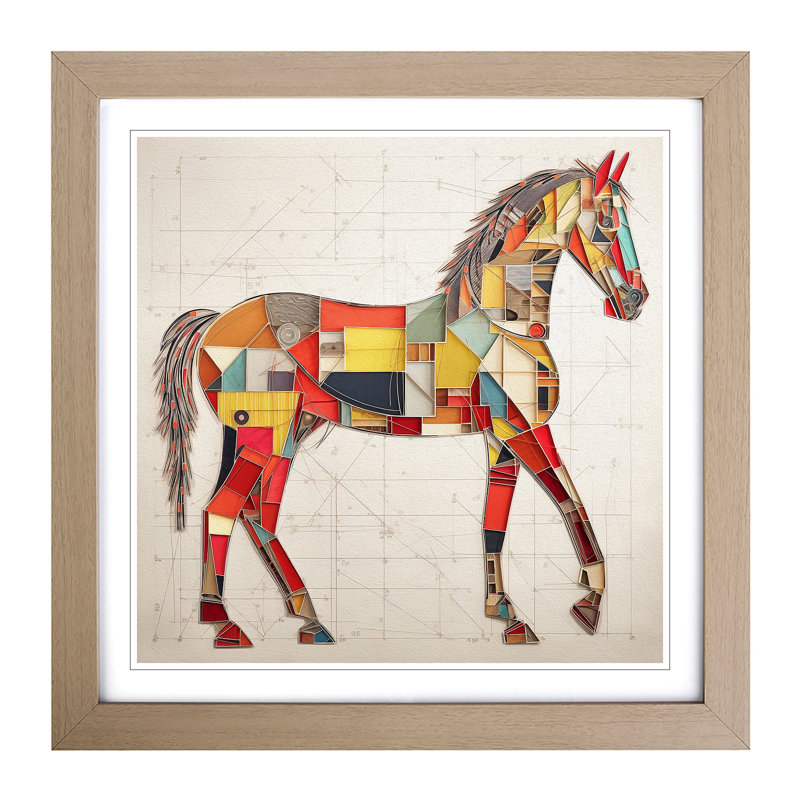 Horse Constructivism No.3 - Single Picture Frame Print on Wood, Oak