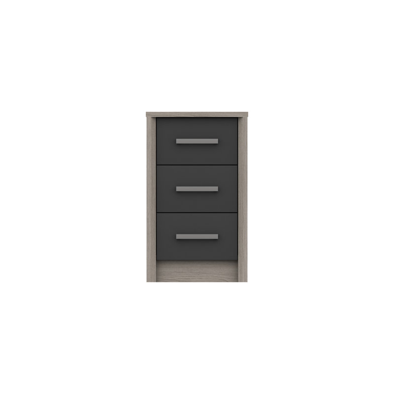 Colville 18cm W Solid Wood Bedside Table, Grey Oak/Graphite Gloss