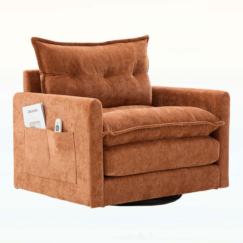 Mid Century Modern Swivel Barrel Chair, Brown