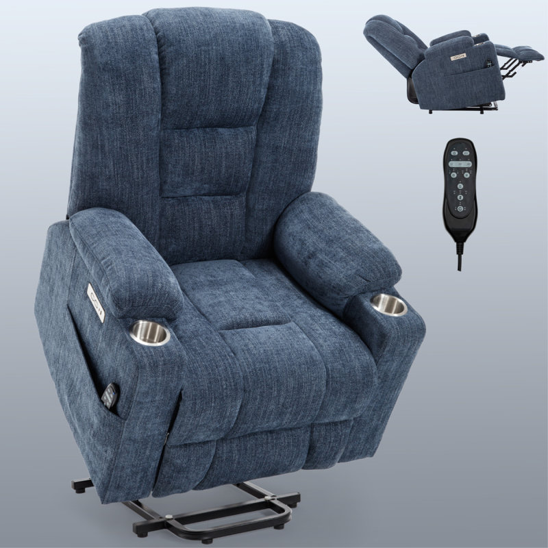 Power Lift Recliner Chair With Massage And Heat For Elderly, Overstuffed Wide Recliners, Heavy Duty Motion Mechanism With USB And Type C Ports, 2 Steel Cup Holders