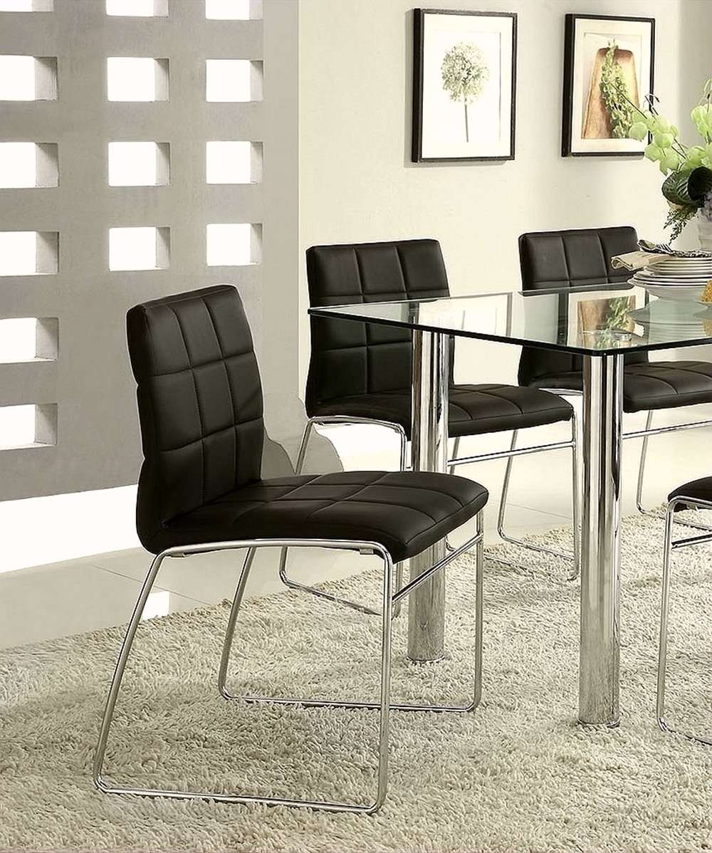 Corrigan Studio® Black Color Leatherette 2Pcs Dining Chairs Chrome ...