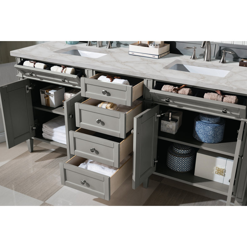 Meuble-lavabo double l 72 po Dussault, Gris urbain, Argent victorien, 8 po