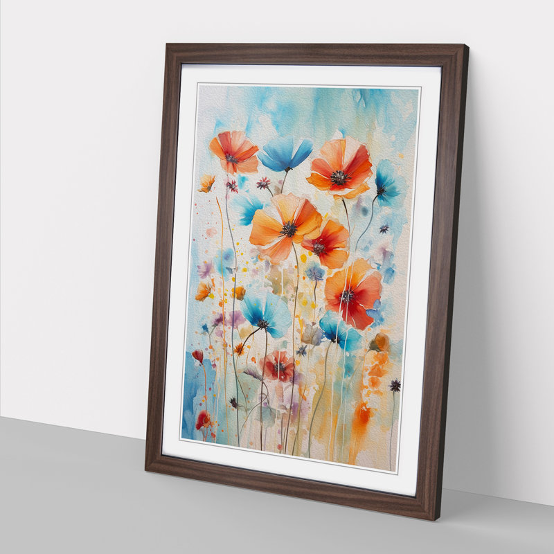 Wildflowers Gestural Art - Framed Print, Walnut Framed, 64cm H x 46cm W