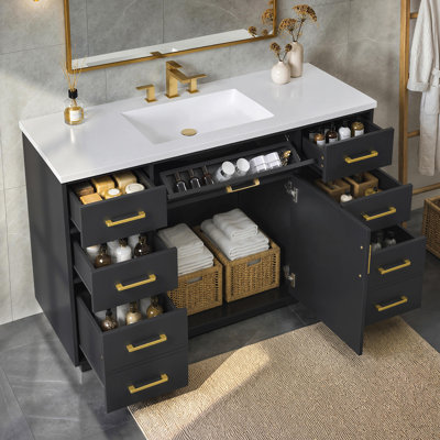 Meuble-lavabo de salle de bain de 122 cm (48 po) avec lavabo composite, 7 tiroirs et armoire