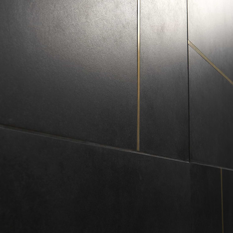 Lines 24x24 Matte Brass Inlay Porcelain Tile, Black