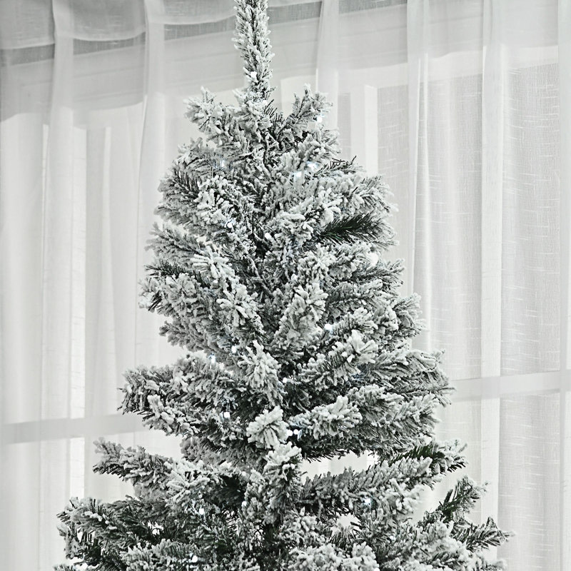 Arbre de Noël artificiel pin enneigé avec 616 branches de cèdre réalistes, 7.5', Pré-éclairé