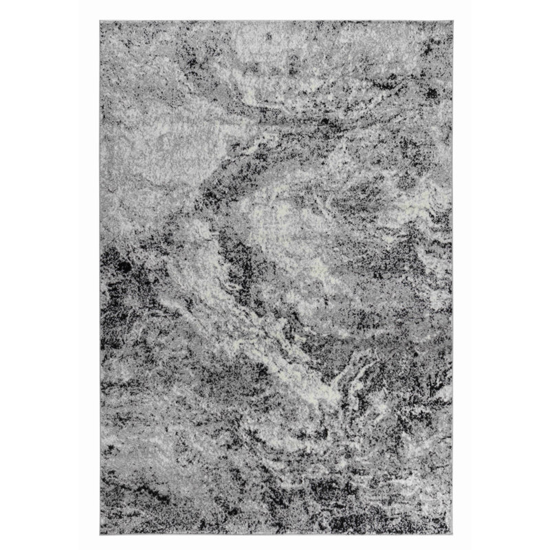 Rug Branch Contemporary Abstract Splash Grey Black Indoor Area Rug, Rectangle 2' x 5'