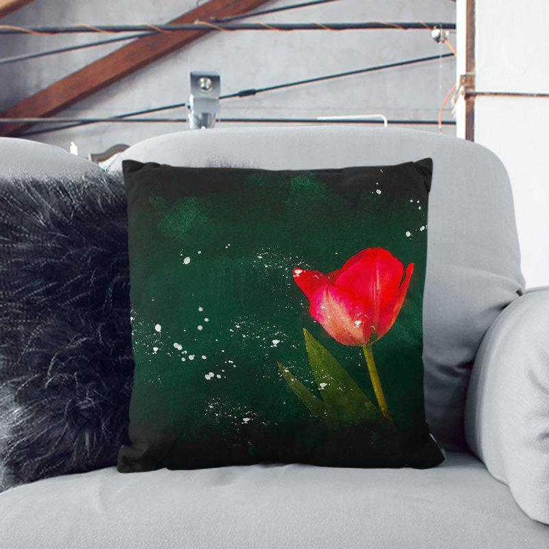 Lone Tulip Paint Splash Cushion with Filling, 40cm H x 40cm W x 15cm D, Black