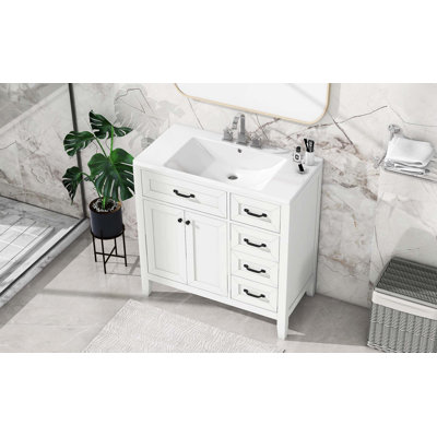 Meuble-lavabo 36 po avec lavabo, armoire de salle de bain avec tiroirs, structure solide et panneau de fibres à densité moyenne